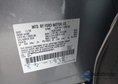 2022 Ford Edge Sel from USA, damaged, VIN 2FMPK4J96NBB08461